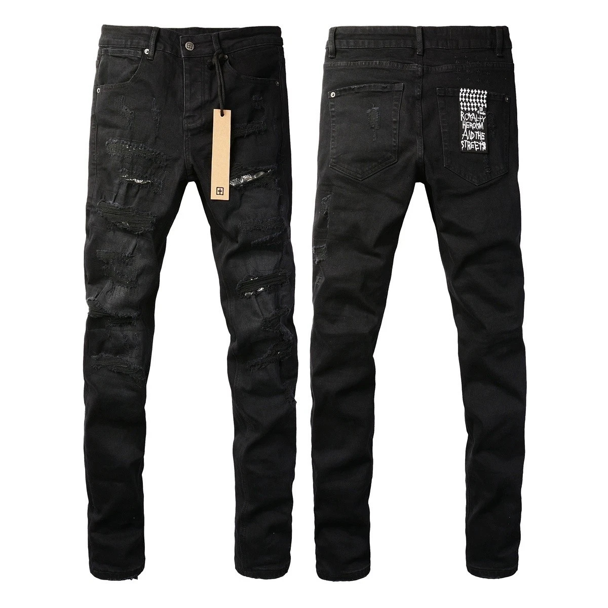 2025 New KSUBI men's fashion splash-ink Slim Black jeans .
