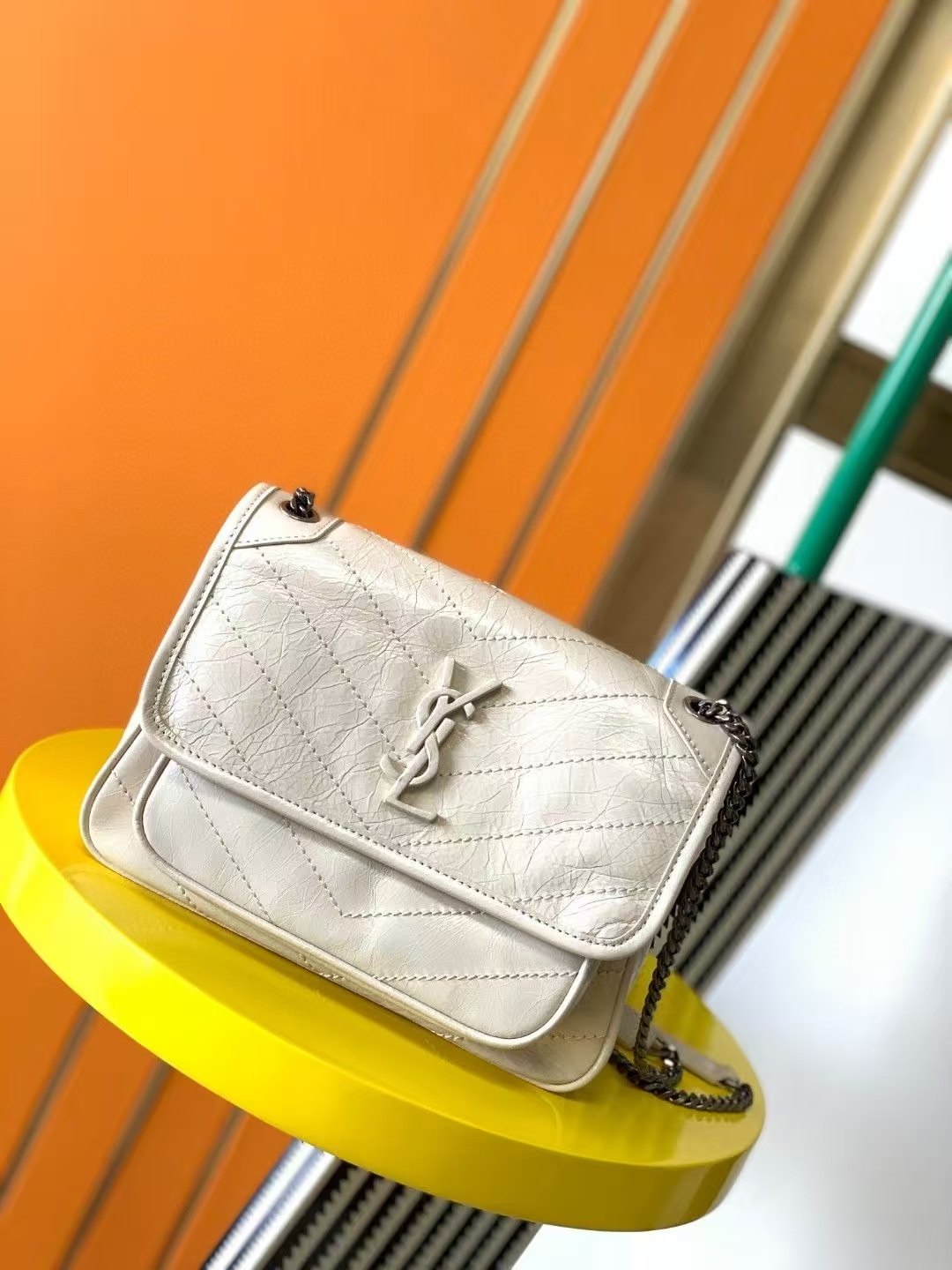 Saint Laurent Niki Medium Vintage Leather Handbag in White