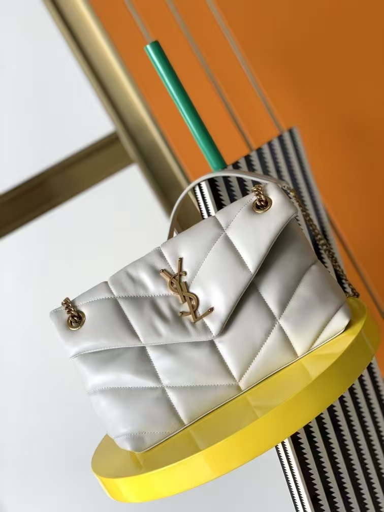 Saint Laurent Puffer Small Sheepskin Handbag in White
