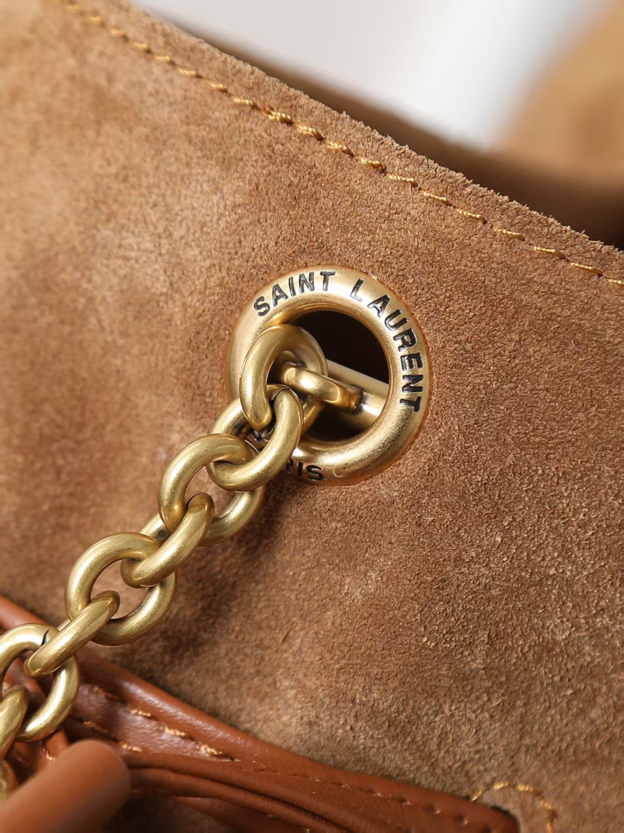 Saint Laurent Jamie Caramel Suede Shoulder Bag - Silver-Tone YSL Logo