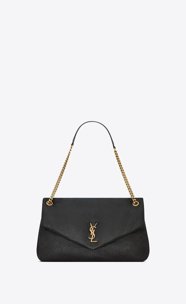 Saint Laurent Calypso Large Grain de Poudre Sheepskin Bag in Black