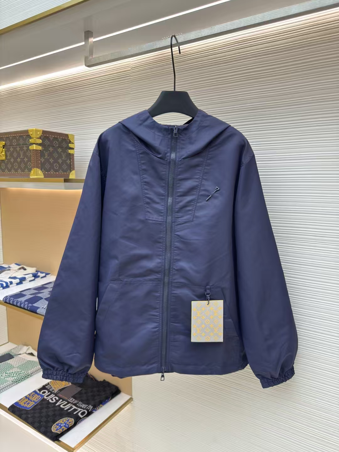 LOUIS VUITTON Reversible Monogram Windbreaker with Detachable Pin in Deep Blue