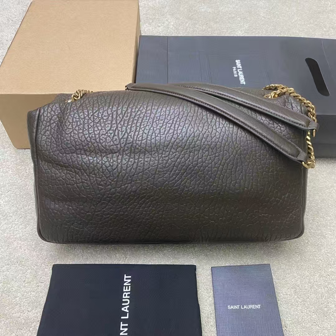 Saint Laurent Calypso Large Grain de Poudre Sheepskin Bag in Light Musk