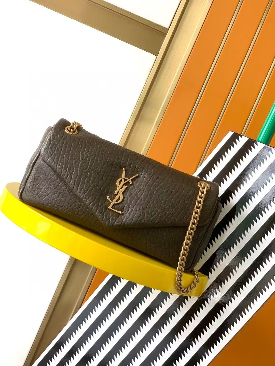 Saint Laurent Calypso Medium Grain de Poudre Sheepskin Handbag in Light Musk