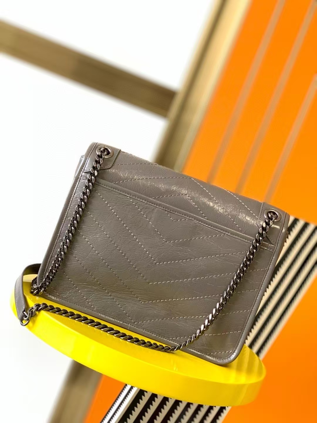 Saint Laurent Niki Medium Vintage Leather Handbag in Light Musk