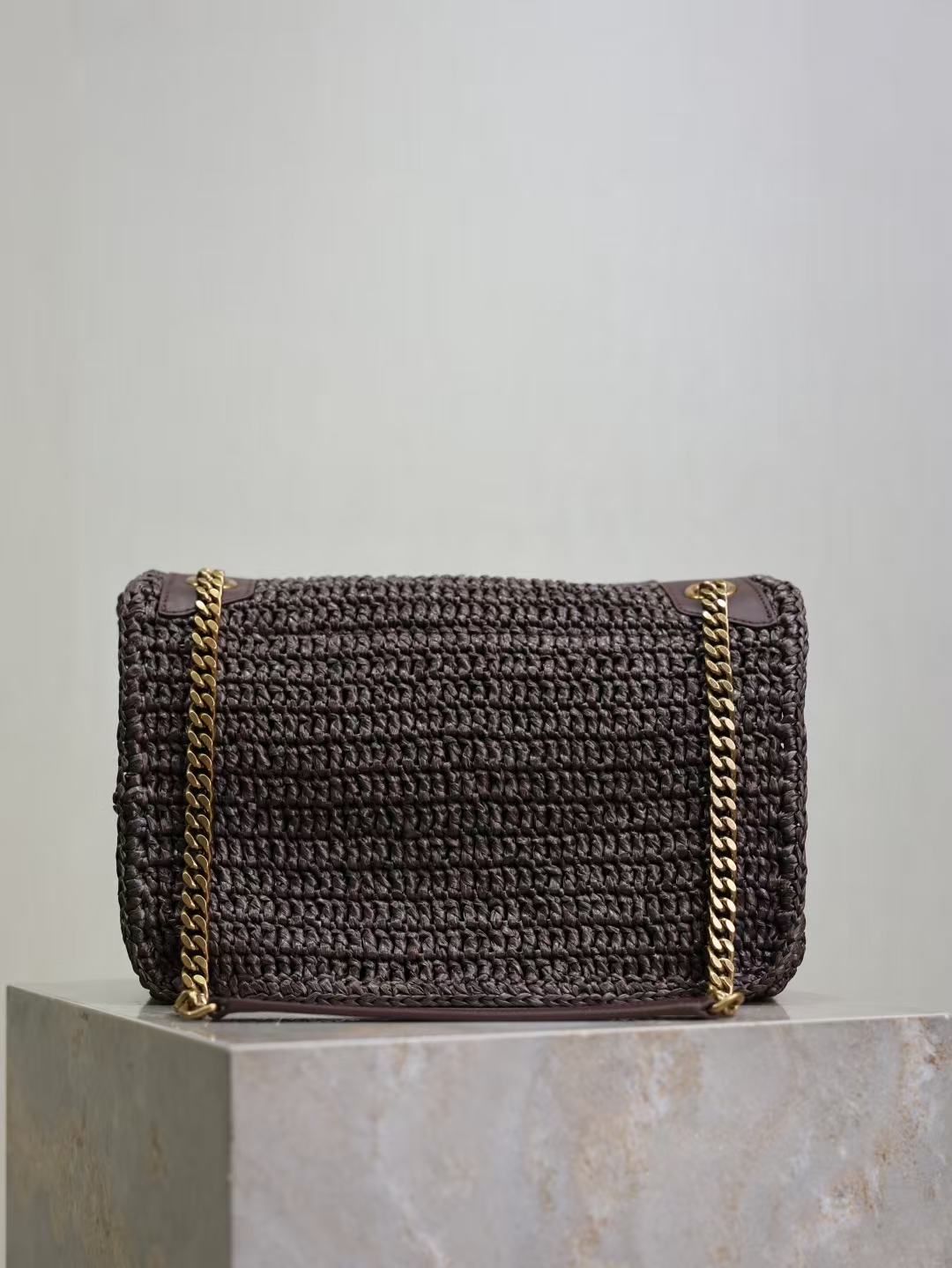 Saint Laurent Niki Medium Raffia Handbag in Truffle Chocolate