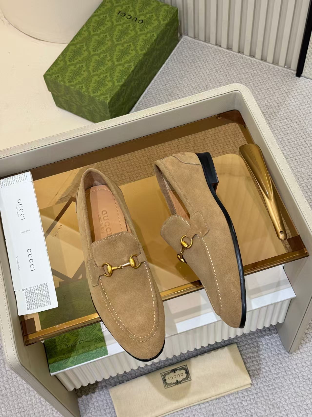 Gucci Men's Khaki Suede Horsebit Loafers