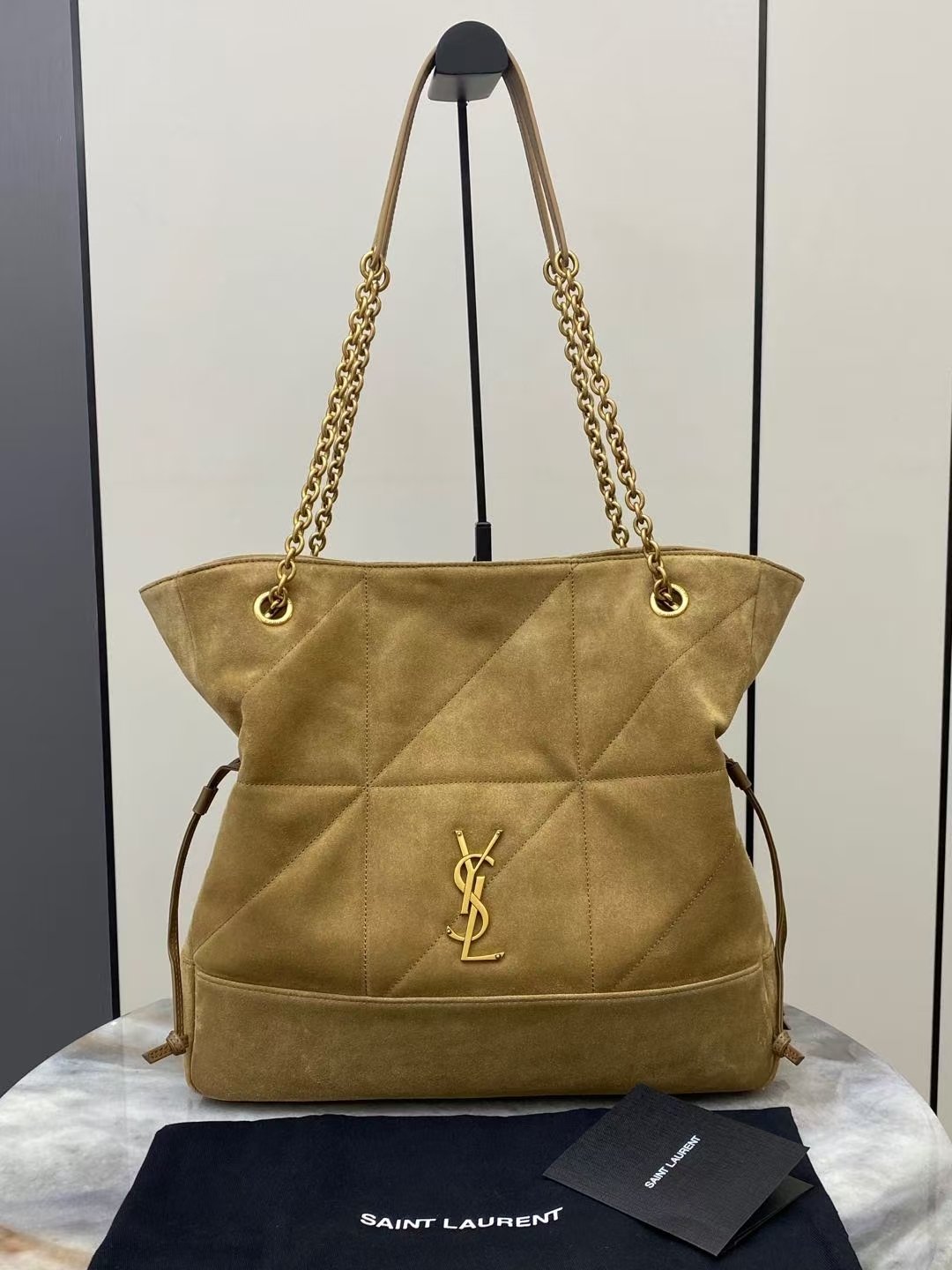 Saint Laurent Jamie Shopping Small Suede Tote Bag in Golden Leaf
