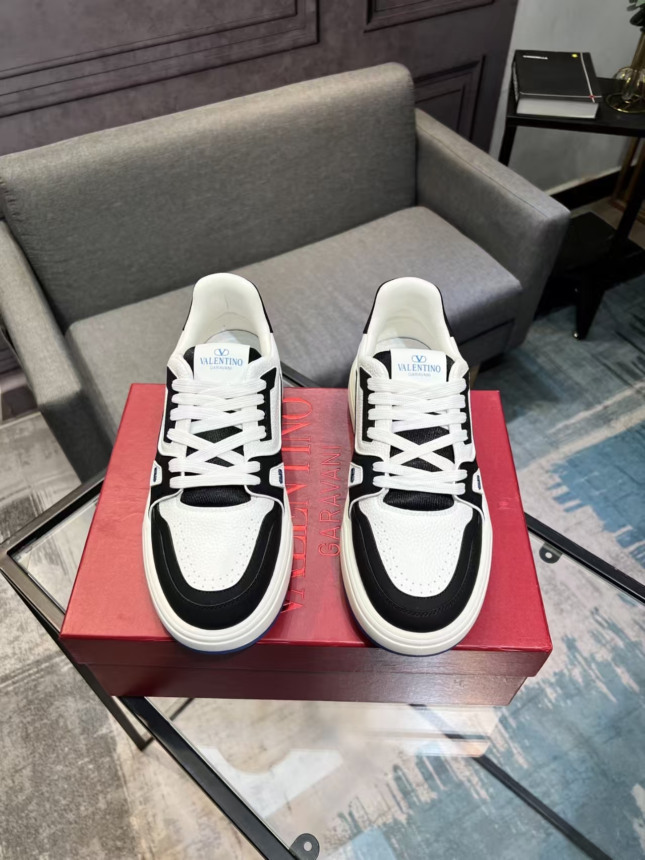 Valentino OneStud Calfskin Unisex Sneakers in White & Black | New Arrival