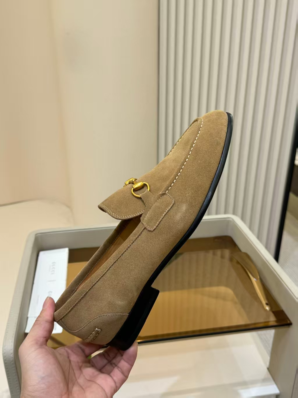 Gucci Men's Khaki Suede Horsebit Loafers