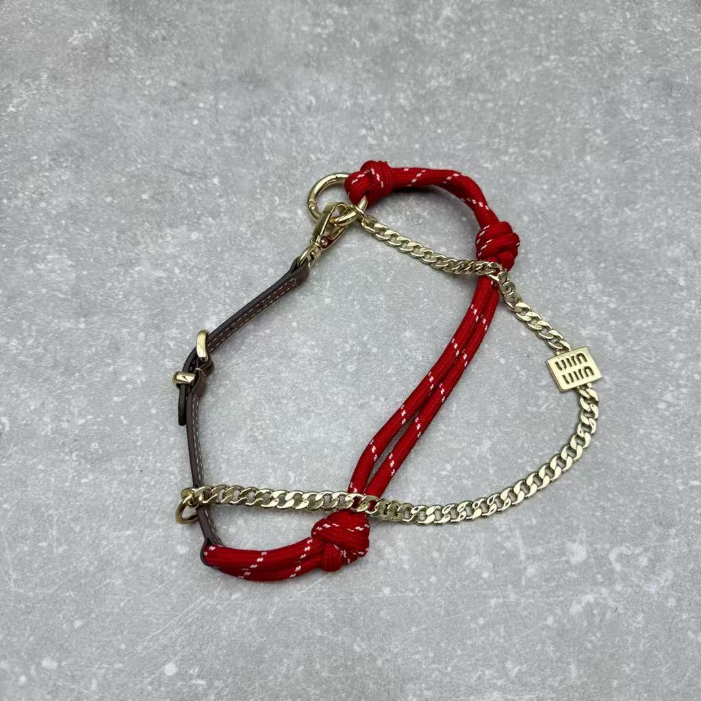 Miu Miu leather, rope and metal pendant keychain