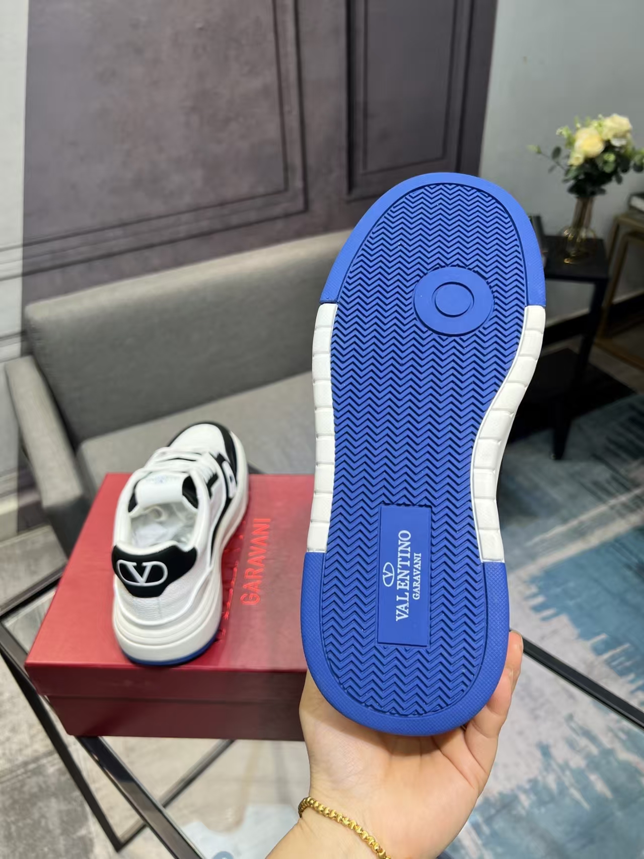 Valentino OneStud Calfskin Unisex Sneakers in White & Black | New Arrival