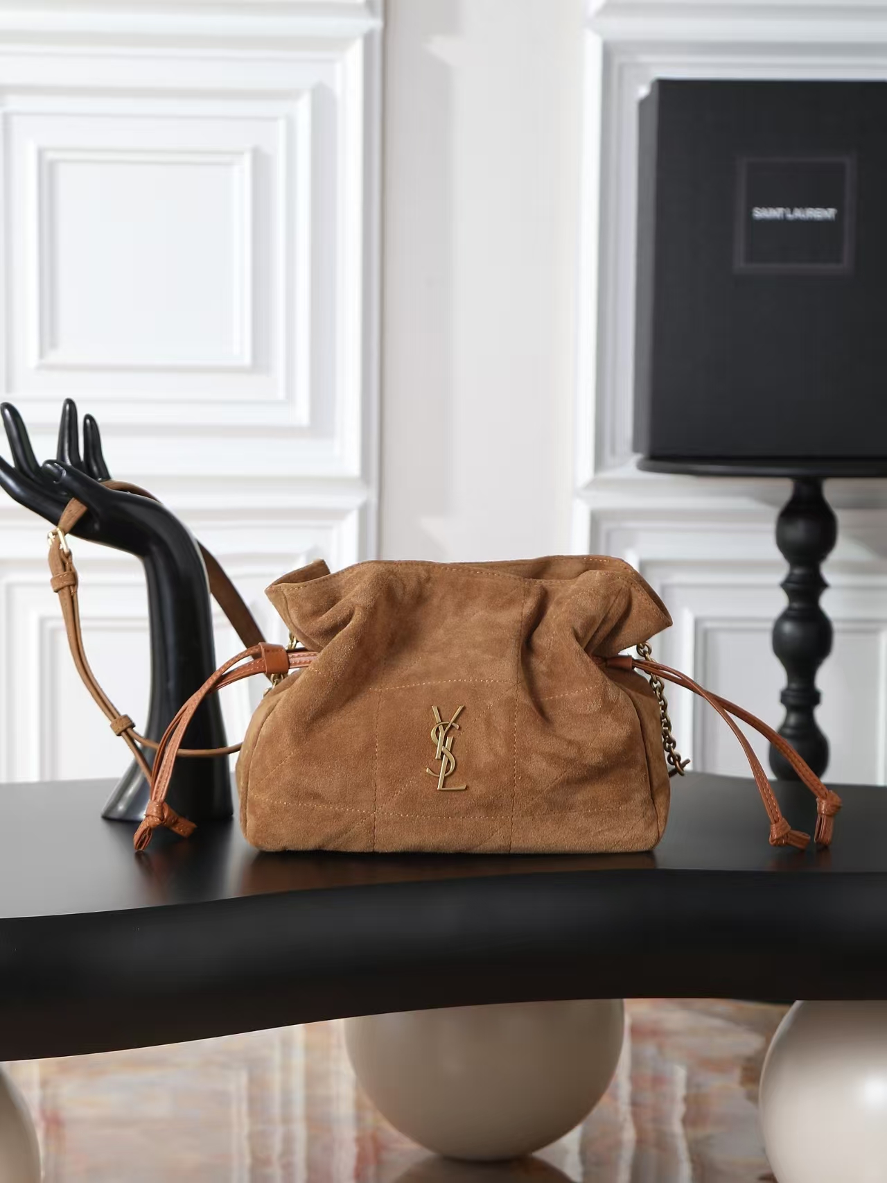 Saint Laurent Jamie Caramel Suede Shoulder Bag - Silver-Tone YSL Logo