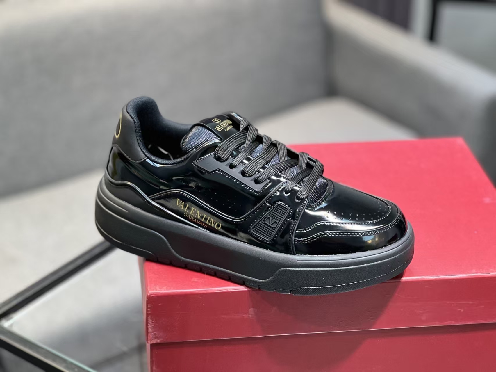 Valentino OneStud Calfskin Unisex Sneakers in All Black | New Arrival