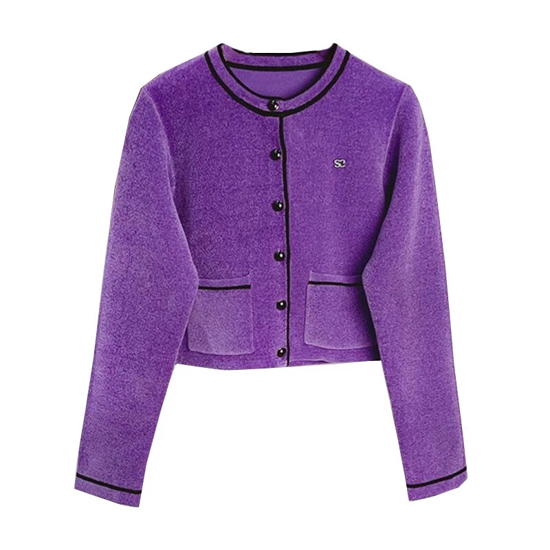 Sandro Women's Round Neck Retro Knitted Cardigan Coat