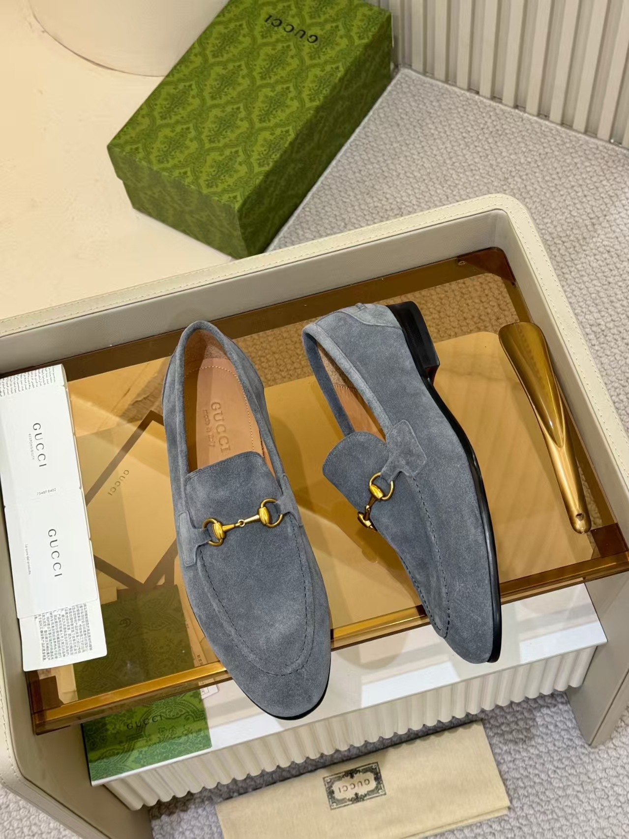 Gucci Men's Charcoal Grey Suede Horsebit Loafers