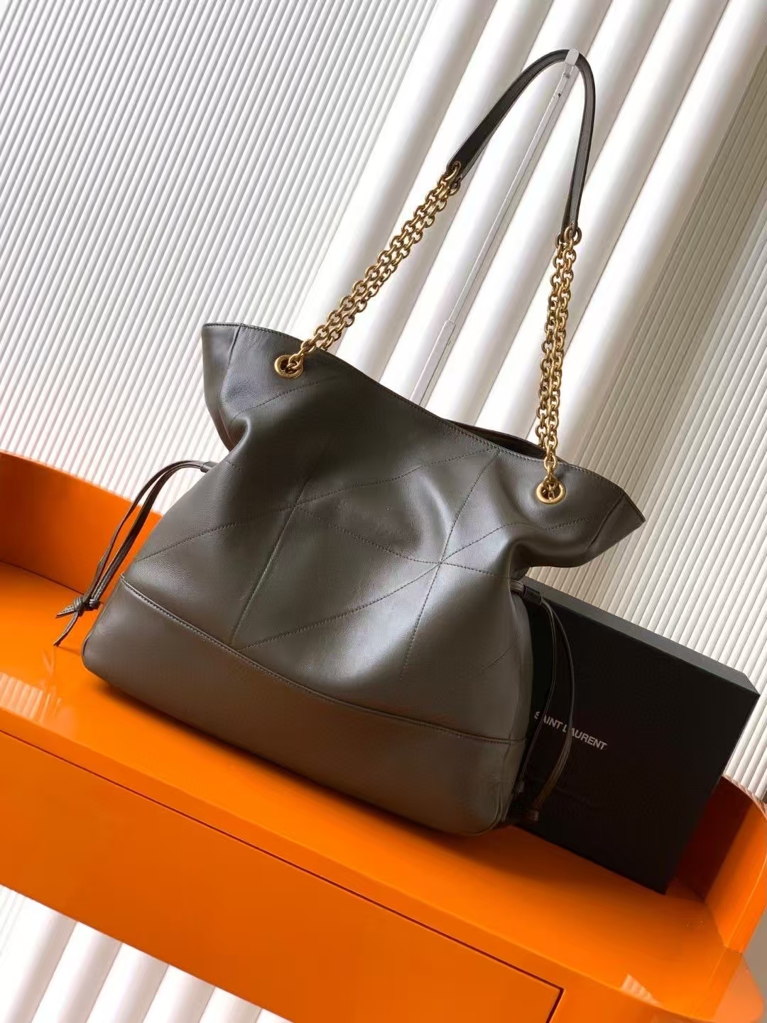 Saint Laurent Jamie Shopping Small Tote Bag in Light Musk Sheepskin