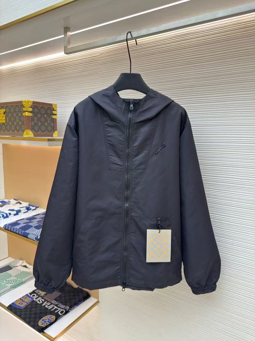 LOUIS VUITTON Reversible Monogram Windbreaker with Detachable Pin in Black