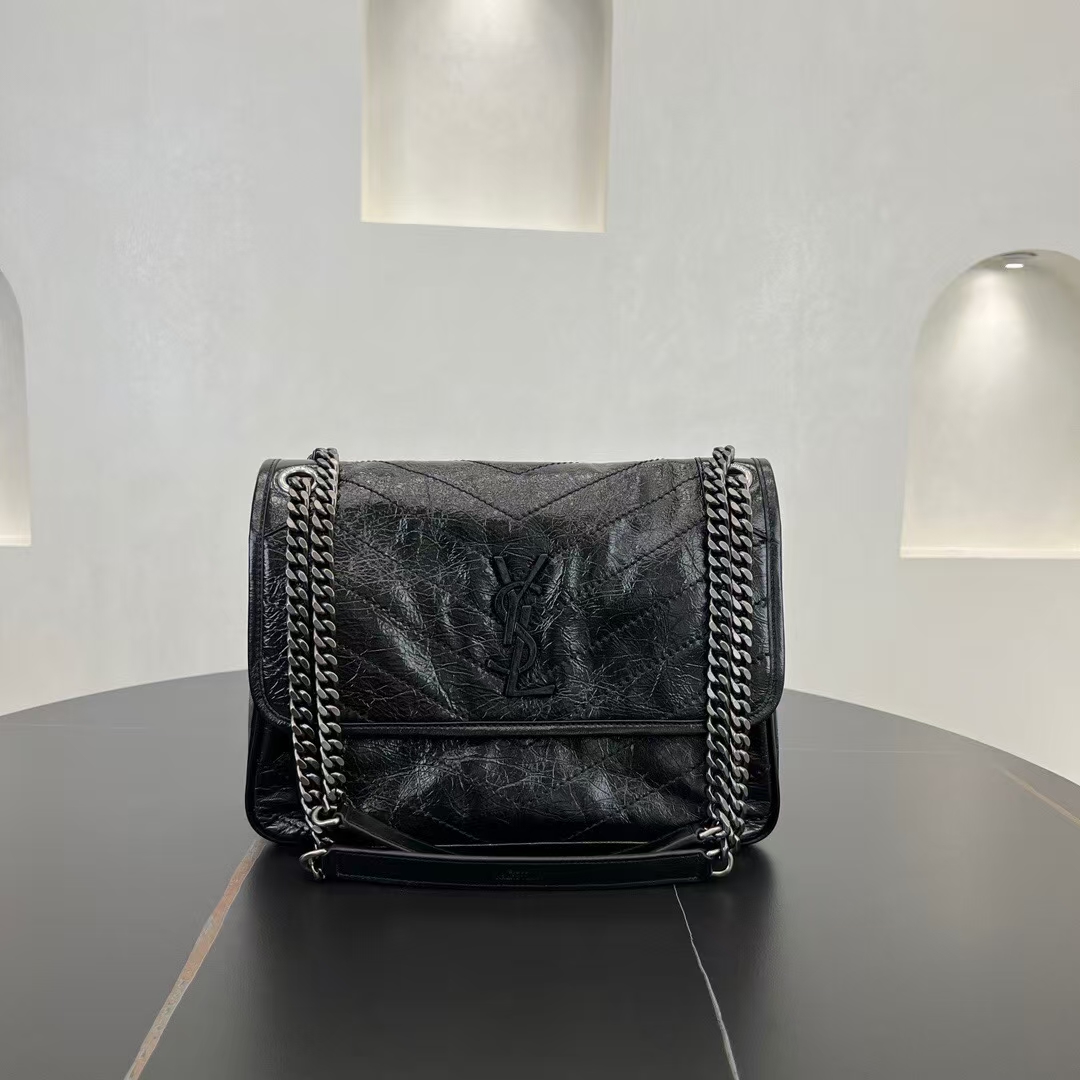 Saint Laurent Niki Medium Vintage Leather Handbag in Black