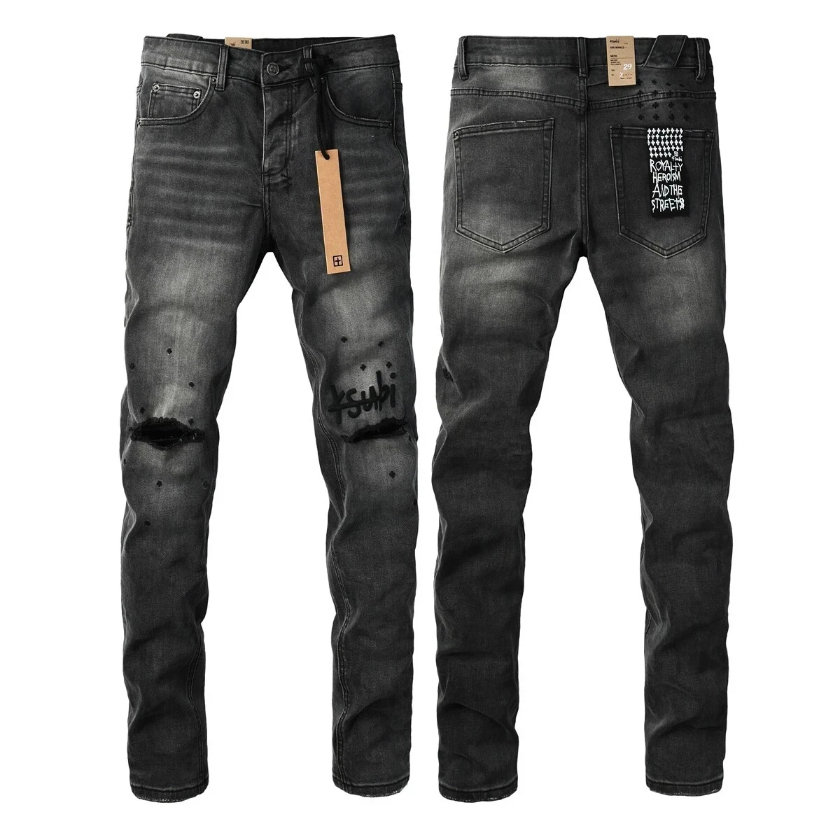 NEW KSUBI Men's Black Embroidered letter Jeans Fashion High Street Pants.