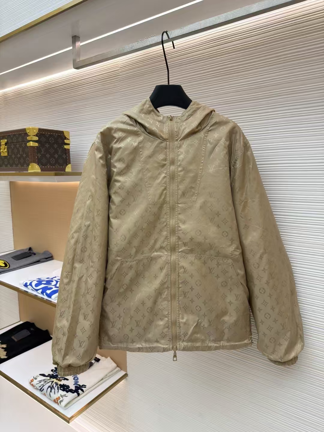 LOUIS VUITTON Reversible Monogram Windbreaker with Detachable Pin in Brown