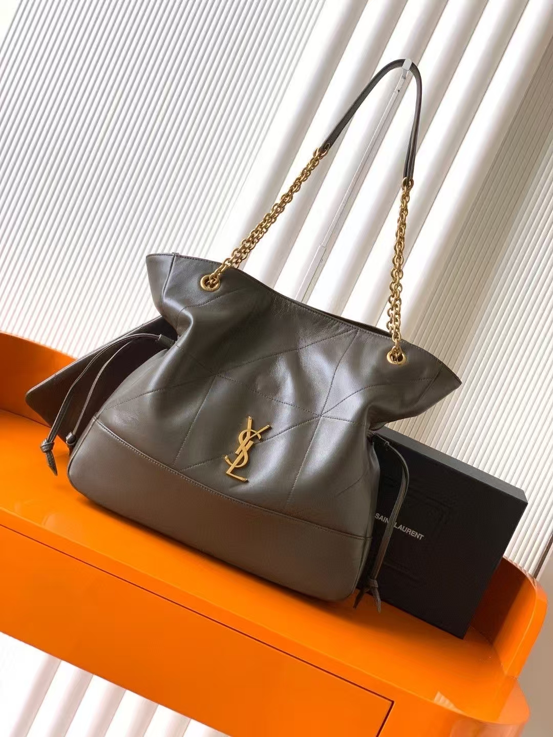 Saint Laurent Jamie Shopping Small Tote Bag in Light Musk Sheepskin