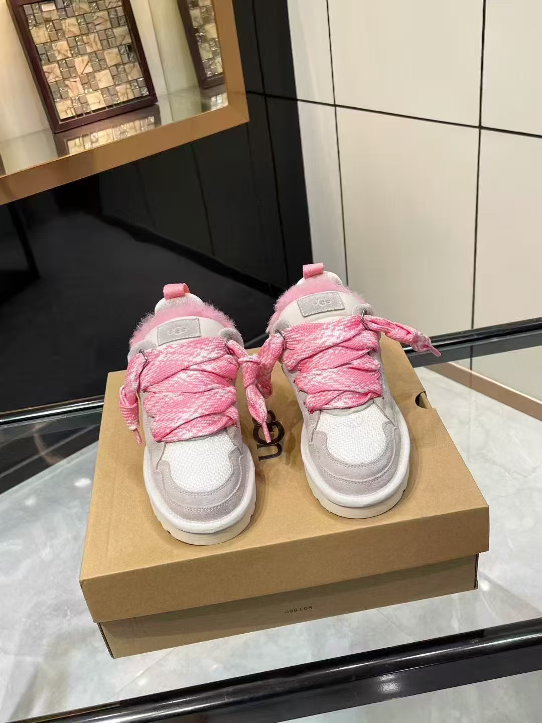 UGG Women's Grey with Pink Platform Sneakers