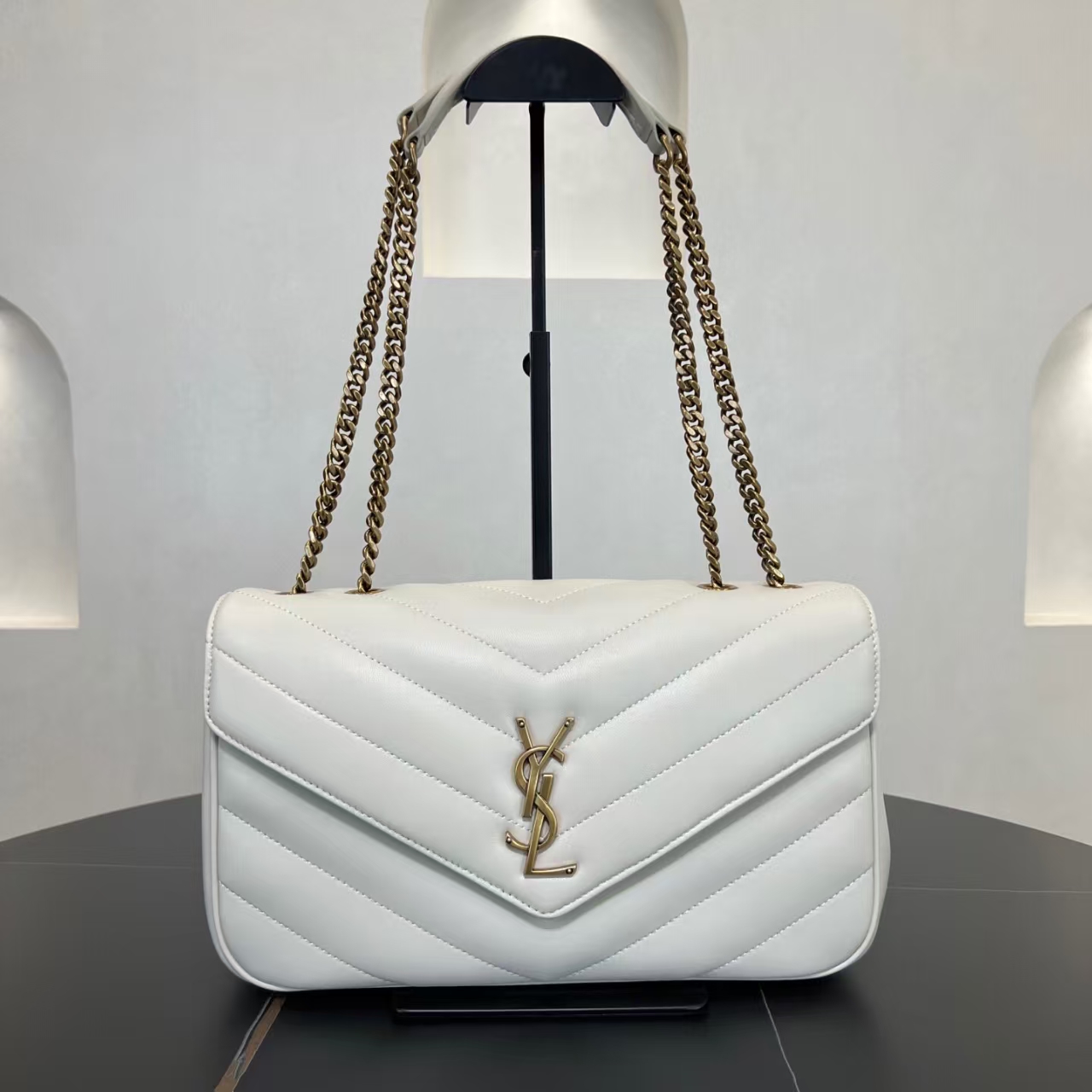 Saint Laurent LouLou Medium Quilted Lambskin Handbag in White