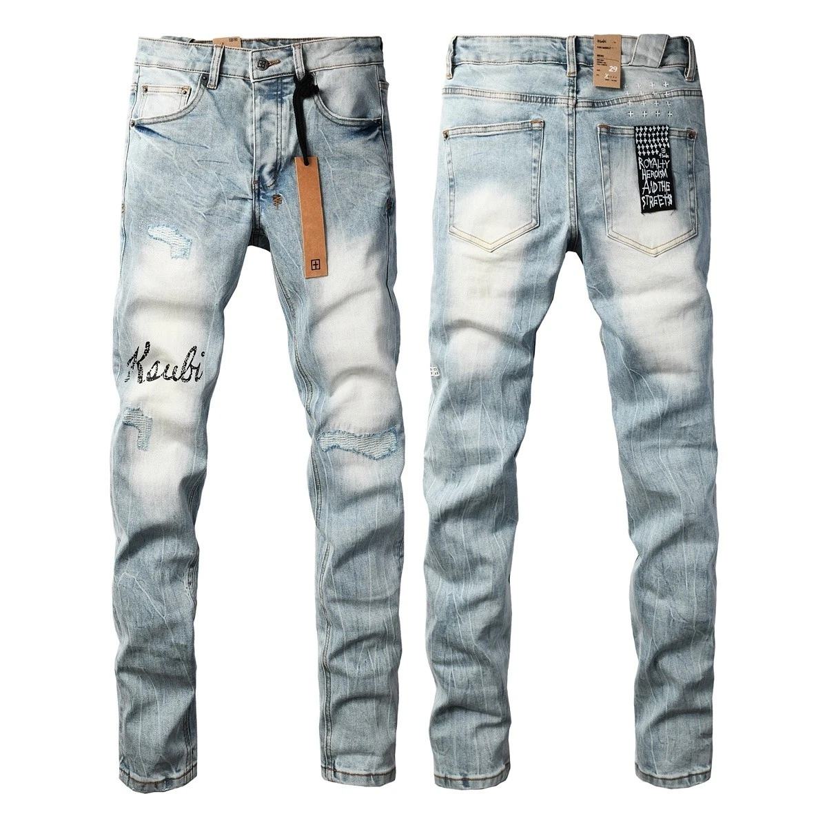 NEW KSUBI Men's Black Letter Printing Ripped Pants High Street Fashion Jeans..
