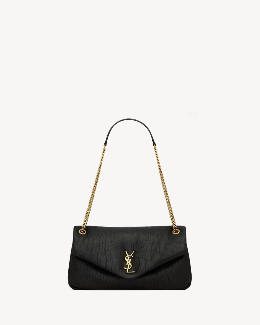 Saint Laurent Calypso Medium Grain de Poudre Sheepskin Handbag in Black
