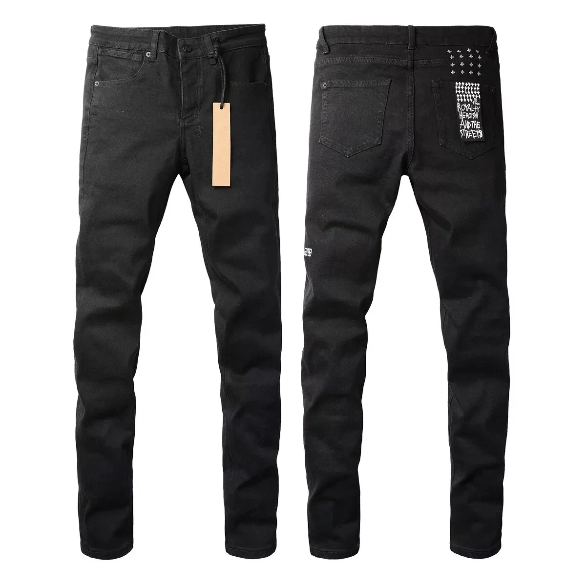 NEW KSUBI Men's Soild Black Pants High Street Distressed Jeans .