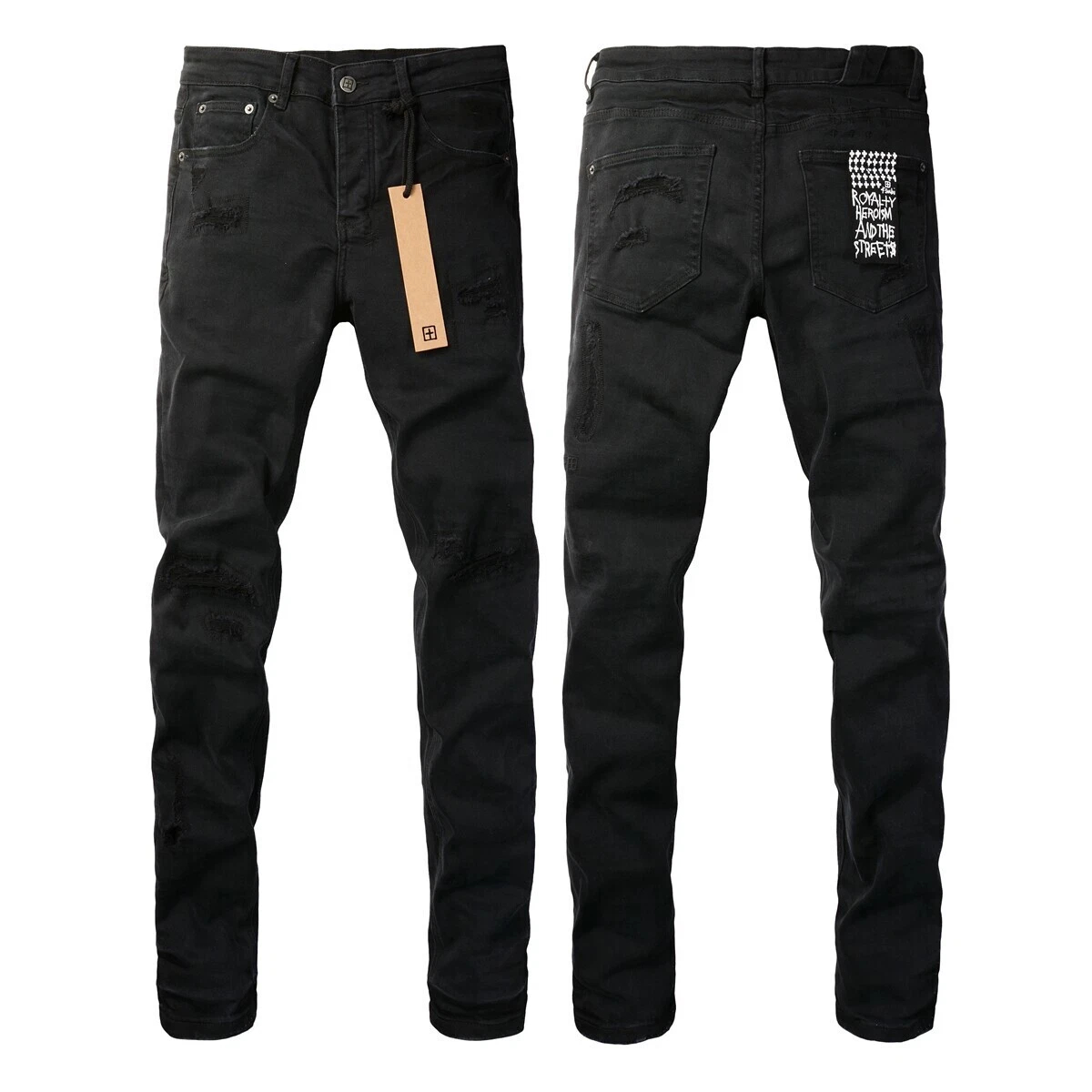NEW KSUBI Men's Distressed Black Ripped Jeans Slim Fit Pants Casual Trousers