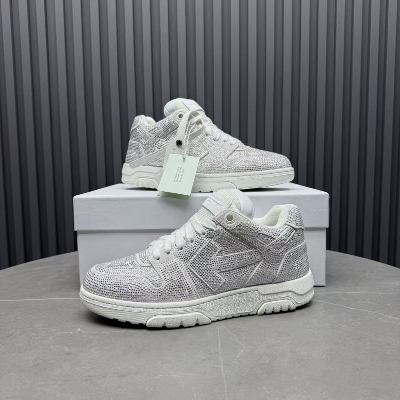 White Crystal-Embellished Chunky Platform Sneakers | Off-White™ Elevated Running Shoes