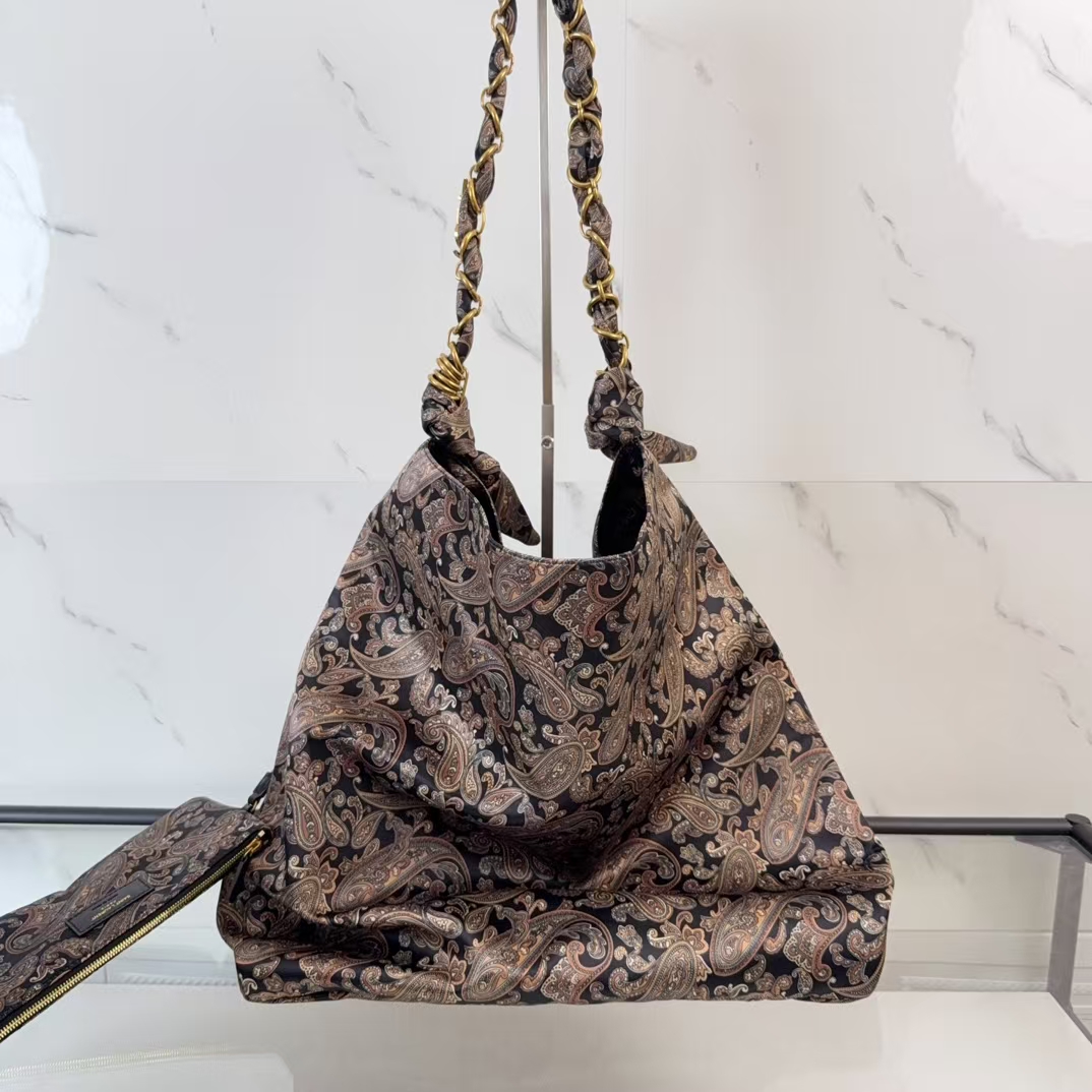 Saint Laurent Amalia Navy Blue Multicolored Silk Twill Handbag