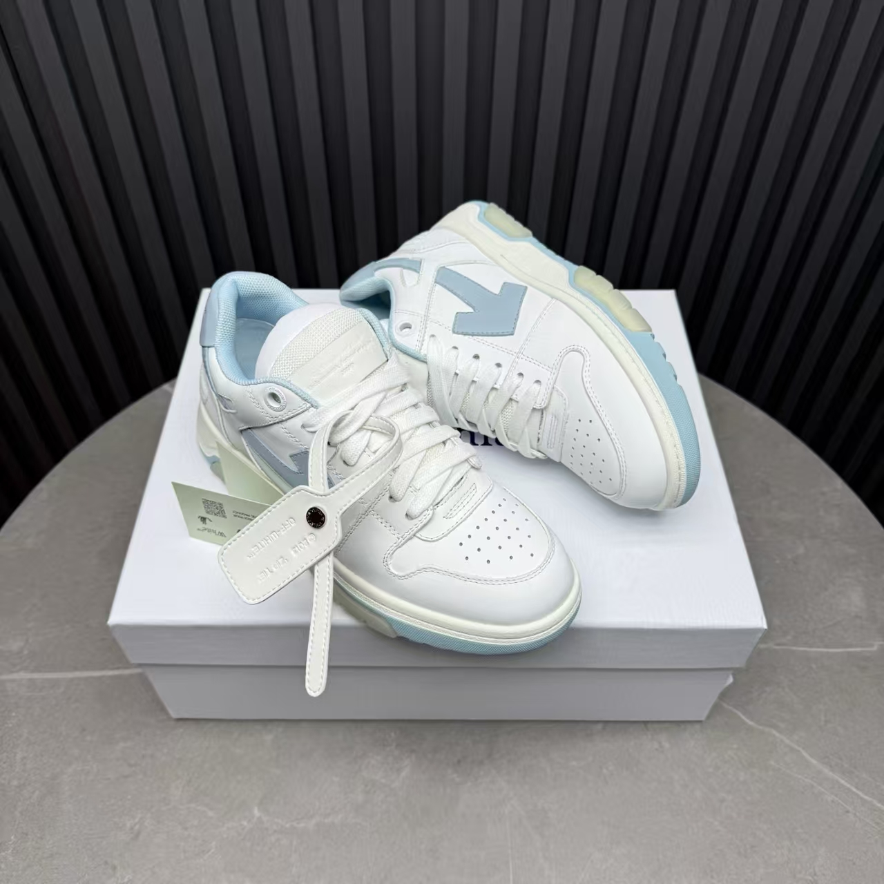 Off-White™ Two-Tone Platform Sneakers | White & Sky Blue Retro Runner