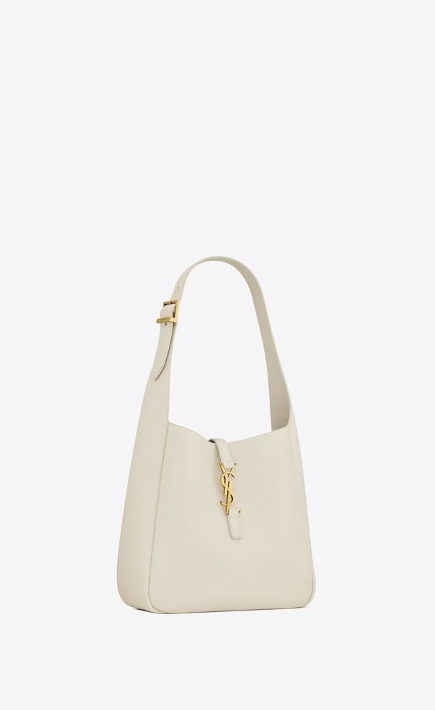 Saint Laurent Le 5 À 7 Small Grain de Poudre Leather Bag in White