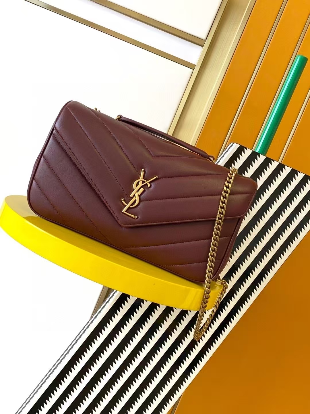 Saint Laurent LouLou Medium Quilted Lambskin Handbag in Cabernet Sauvignon