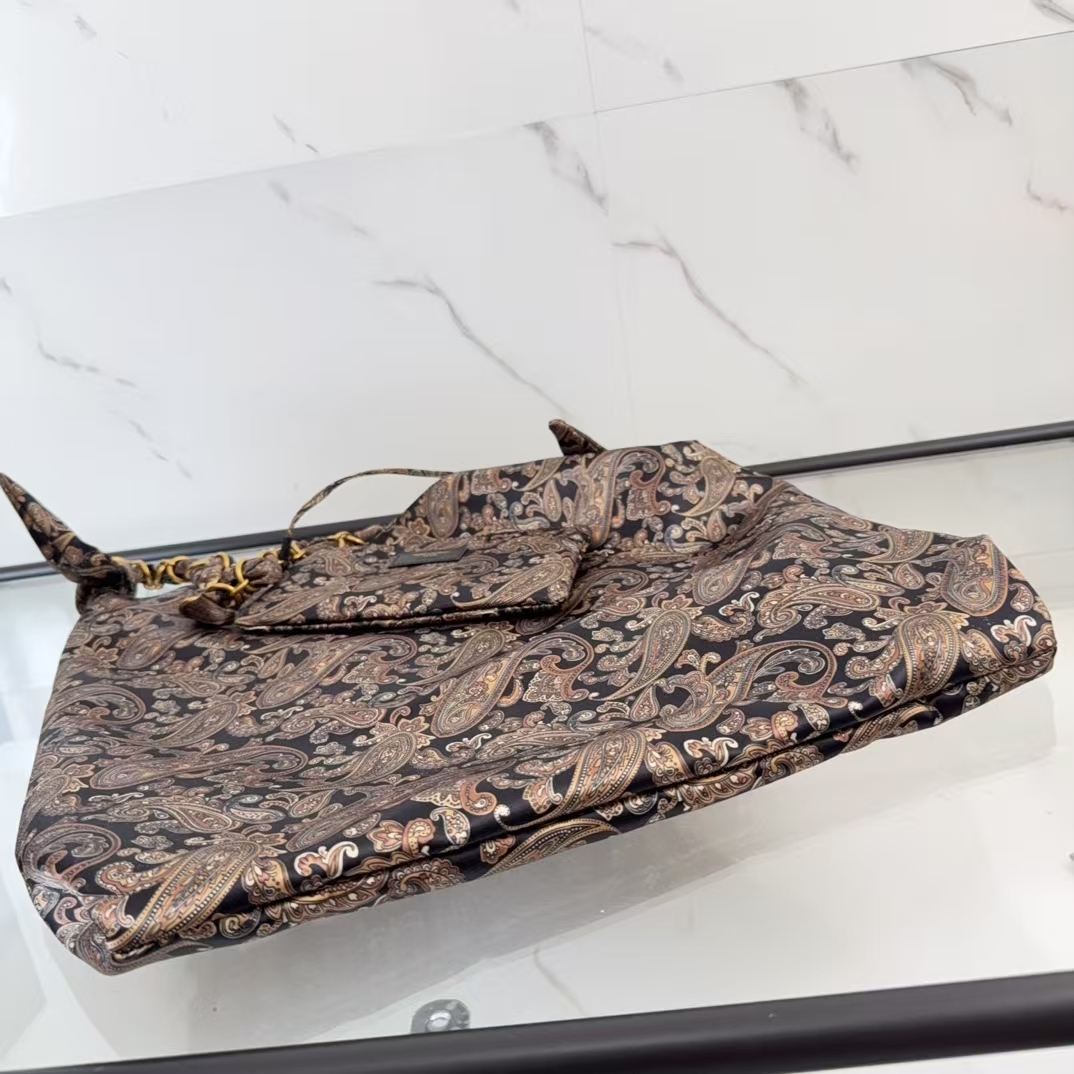 Saint Laurent Amalia Navy Blue Multicolored Silk Twill Handbag