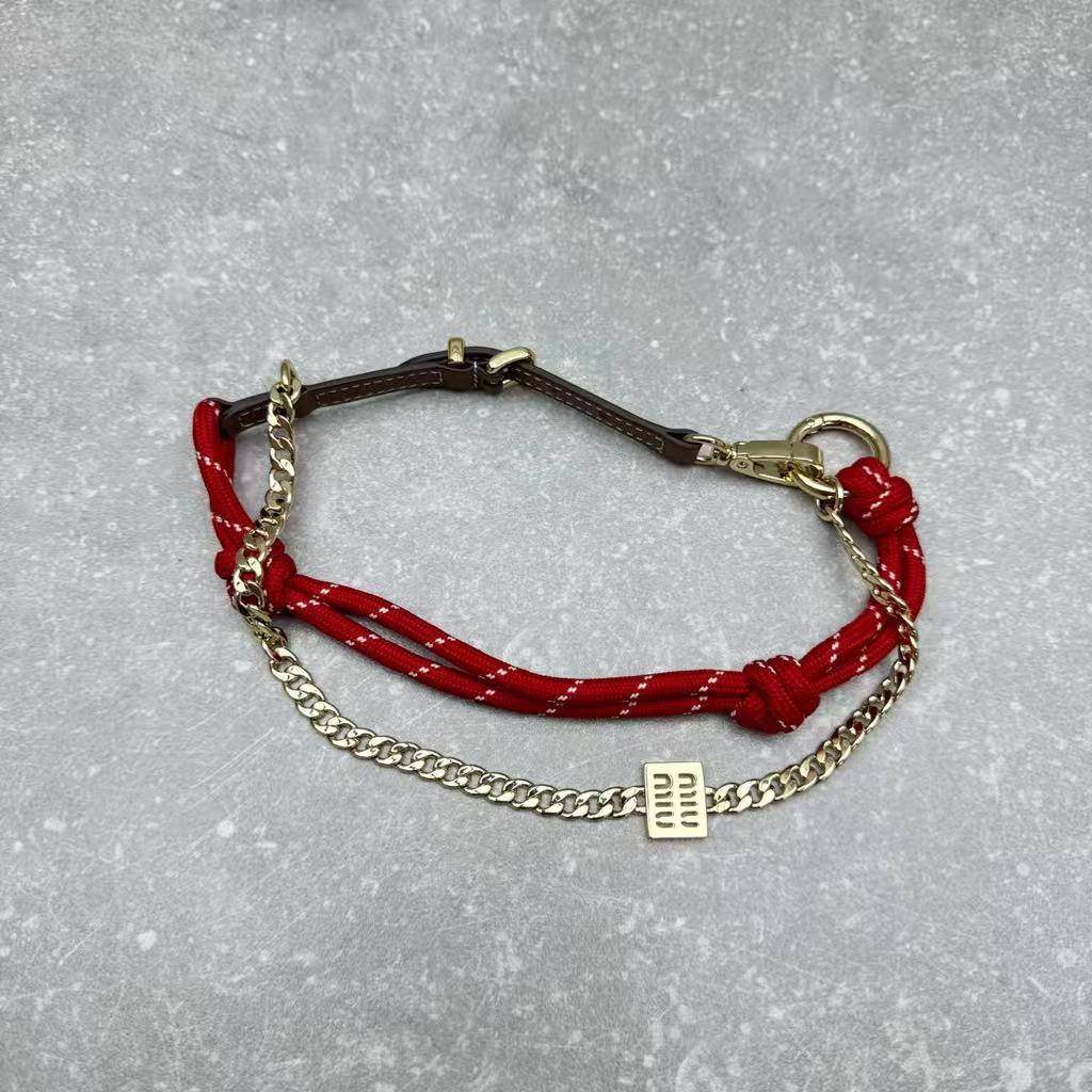 Miu Miu leather, rope and metal pendant keychain