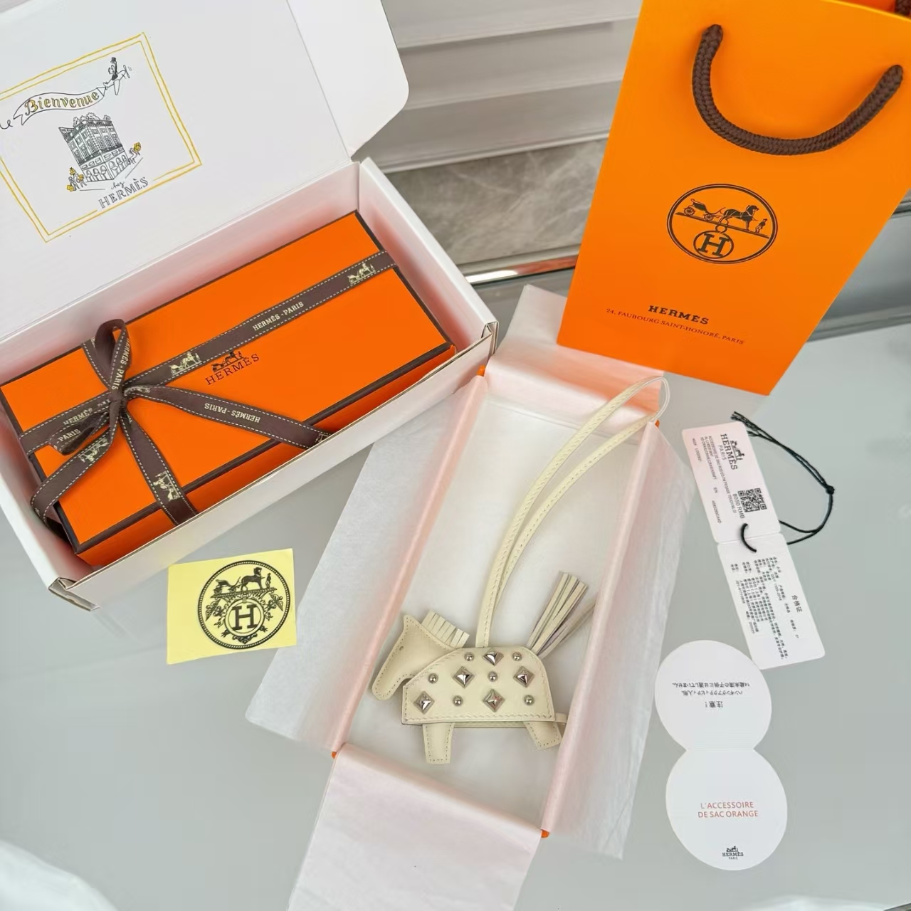 Hermès Rodeo Rodeo Coeur Mini Pony Bag Charm & Keychain in Oatmeal - New With Box