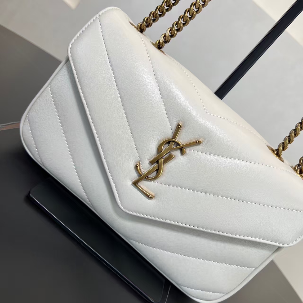 Saint Laurent LouLou Small Quilted Lambskin Handbag in White