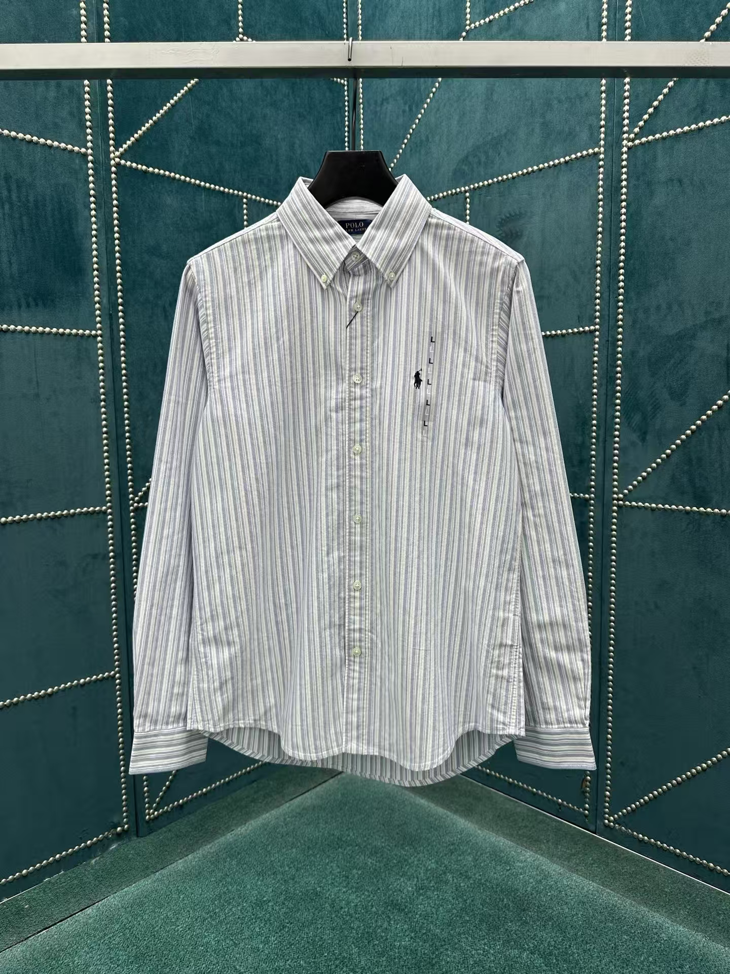 Polo Ralph Lauren New Blue Striped Shirt with Navy Embroidered Logo