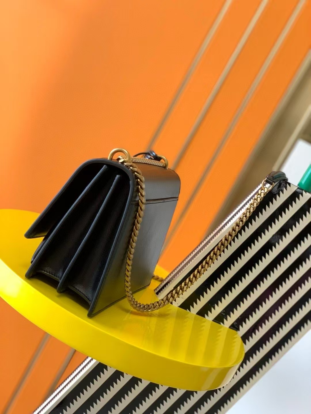 Saint Laurent Sunset Medium Smooth Leather Handbag in Black