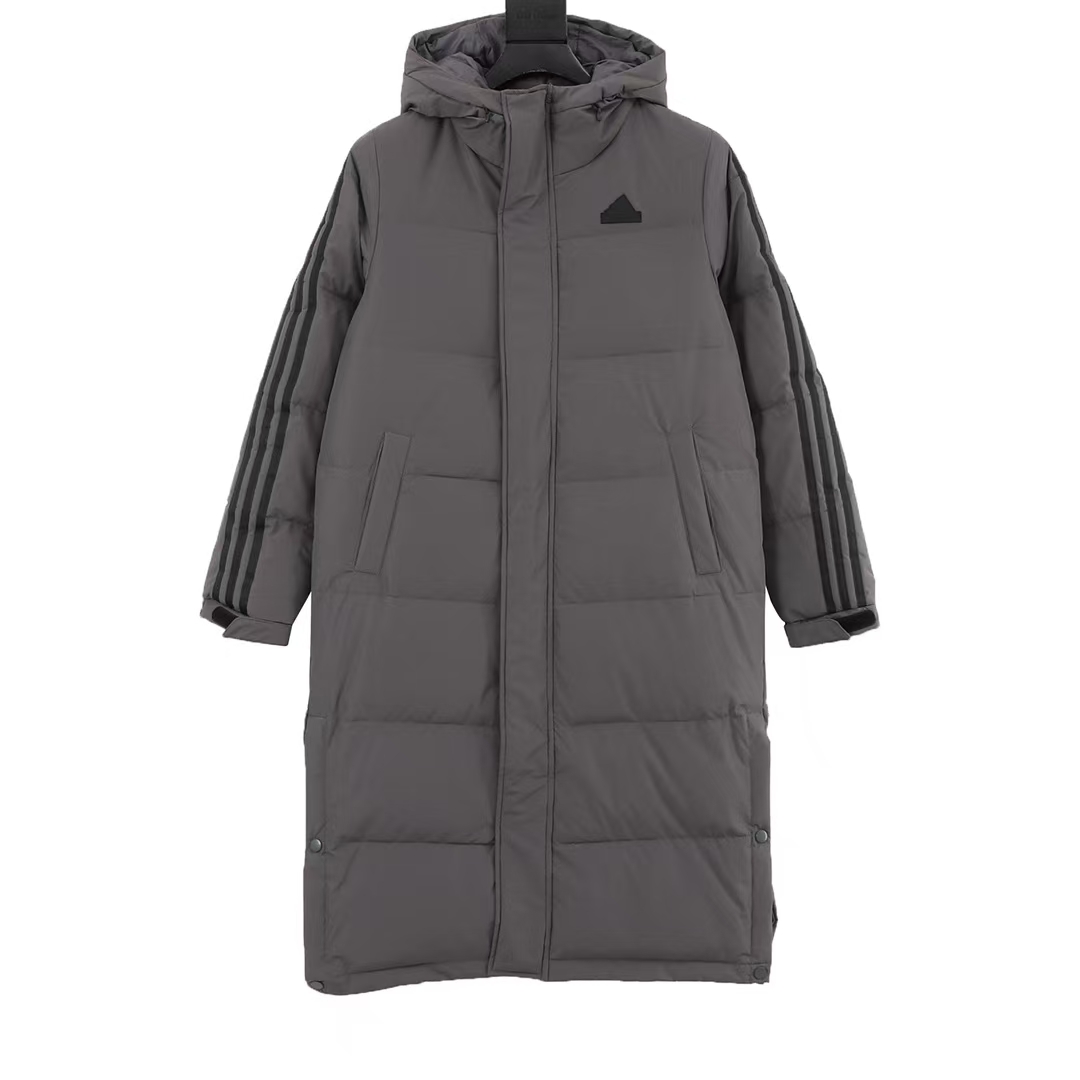 adidas 3-Stripes ThermoLite Longline Dropped-Shoulder Puffer Coat in Grey