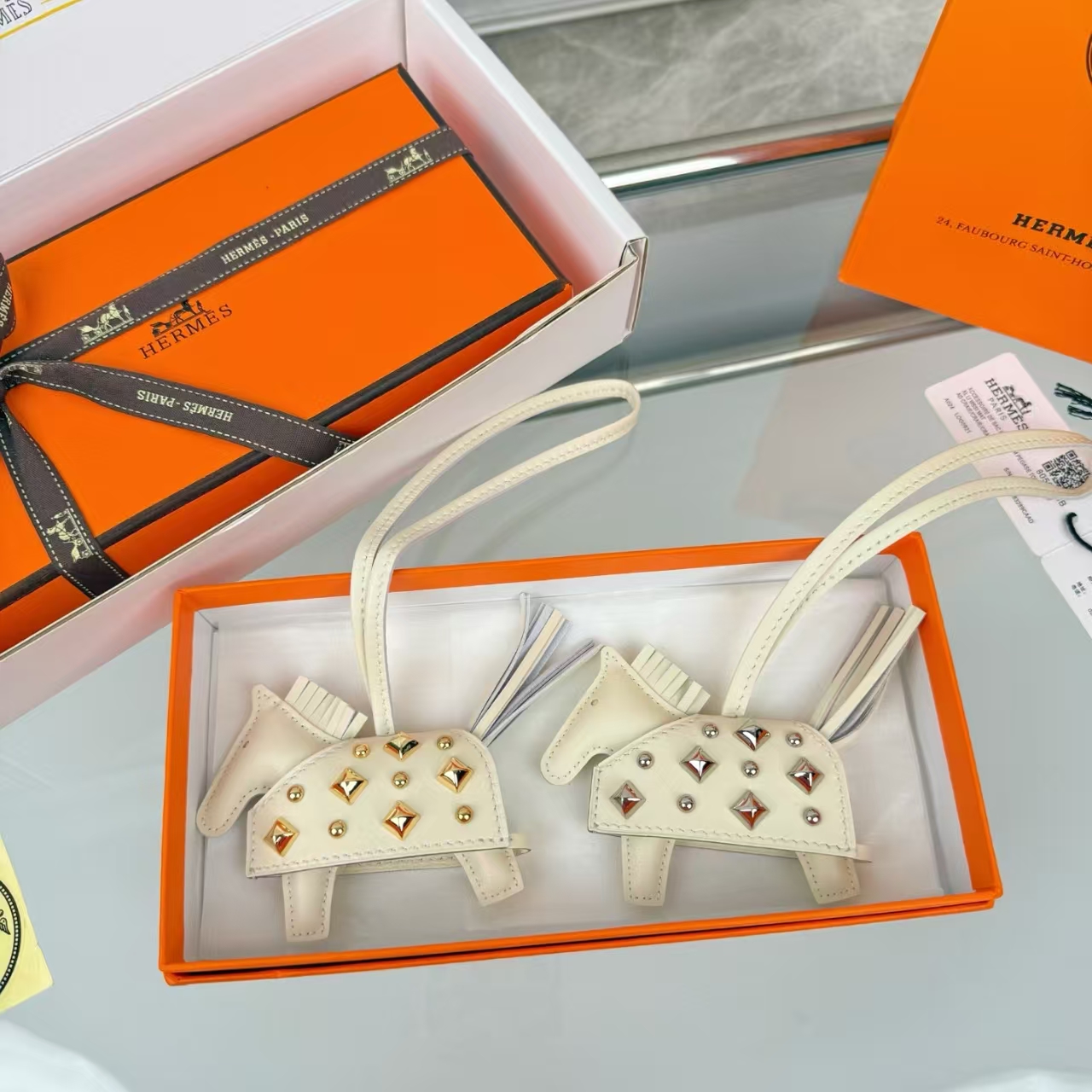 Hermès Rodeo Rodeo Coeur Mini Pony Bag Charm & Keychain in Oatmeal - New With Box