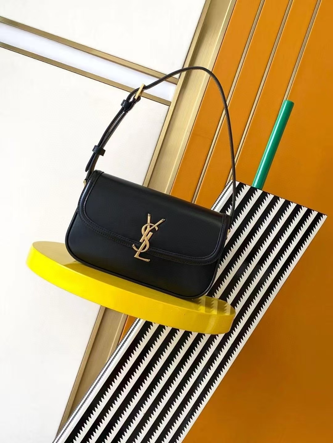 Saint Laurent Solferino Medium Box Leather Handbag in Black