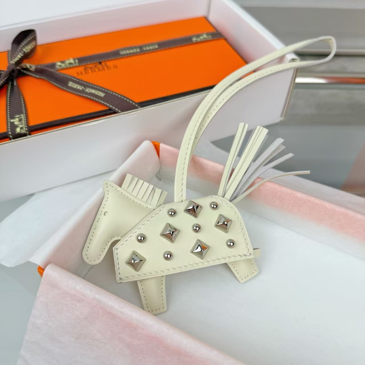 Hermès Rodeo Rodeo Coeur Mini Pony Bag Charm & Keychain in Oatmeal - New With Box
