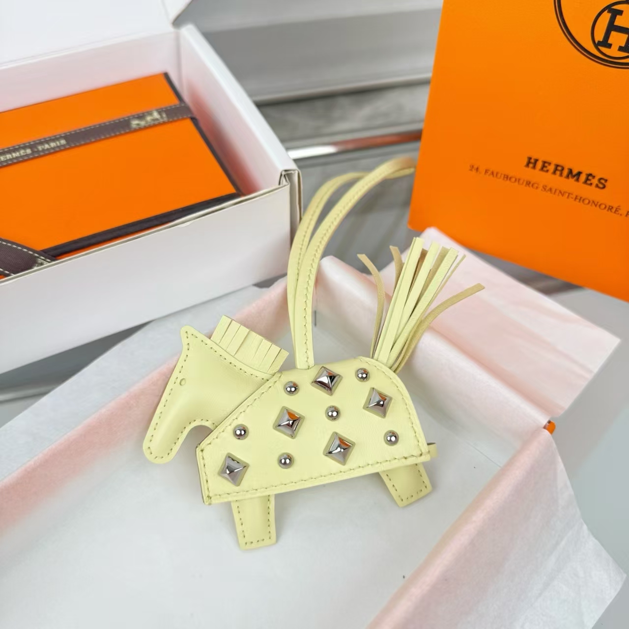Hermès Rodeo Rodeo Coeur Mini Pony Bag Charm & Keychain in Buttercup Yellow - New With Box