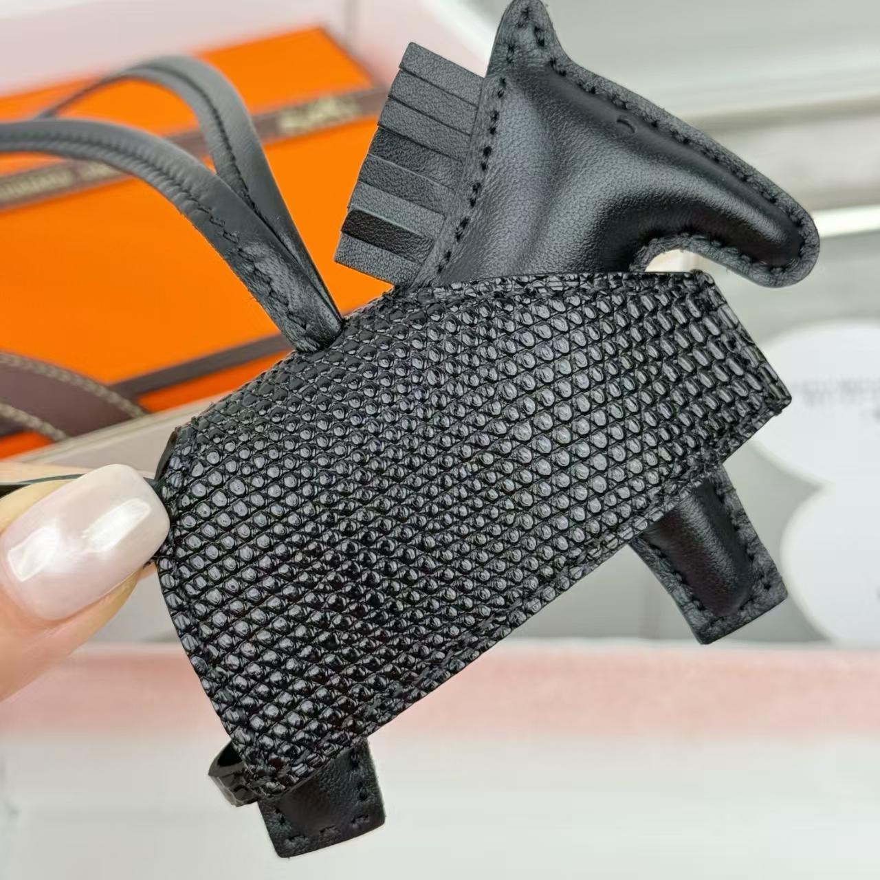 Hermès Rodeo Rodeo Coeur Lizard Leather & Studded Mini Pony Bag Charm in Noir Black - Rare Material, New With Box