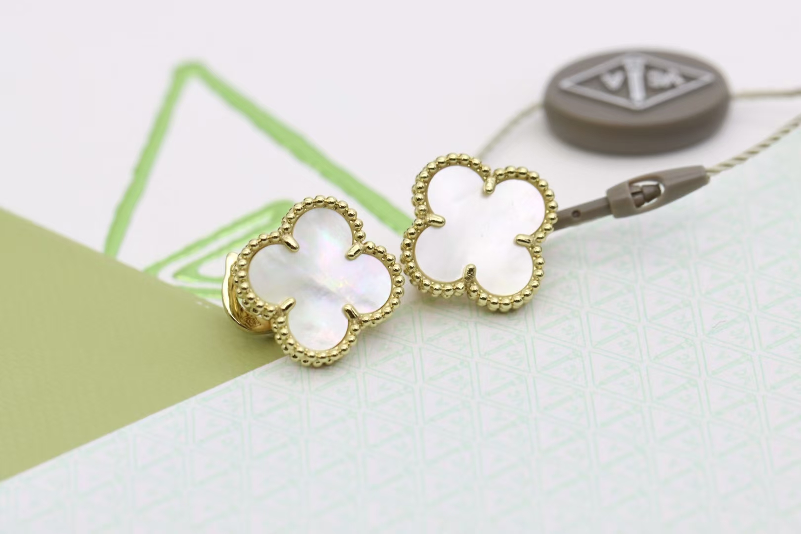 Van Cleef & Arpels Champagne Gold & White Mother-of-Pearl Vintage Alhambra® Earrings